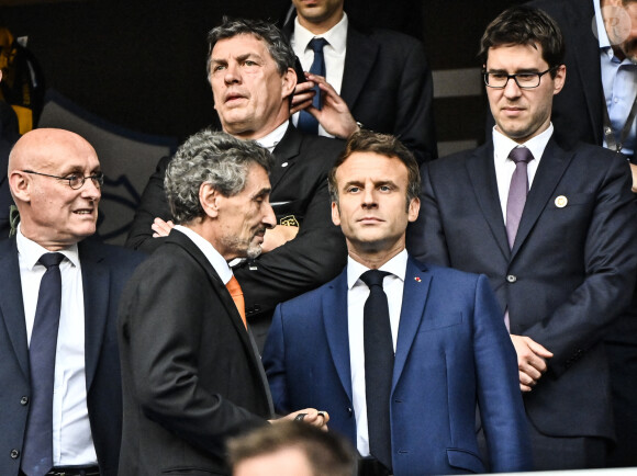 Morad Altrad (mhr) / Bernard Laporte, Emmanuel Macron - Finale du Top 14 de rugby entre Montpellier et Castres (29-10) au Stade de France à Saint-Denis le 24 juin 2022.