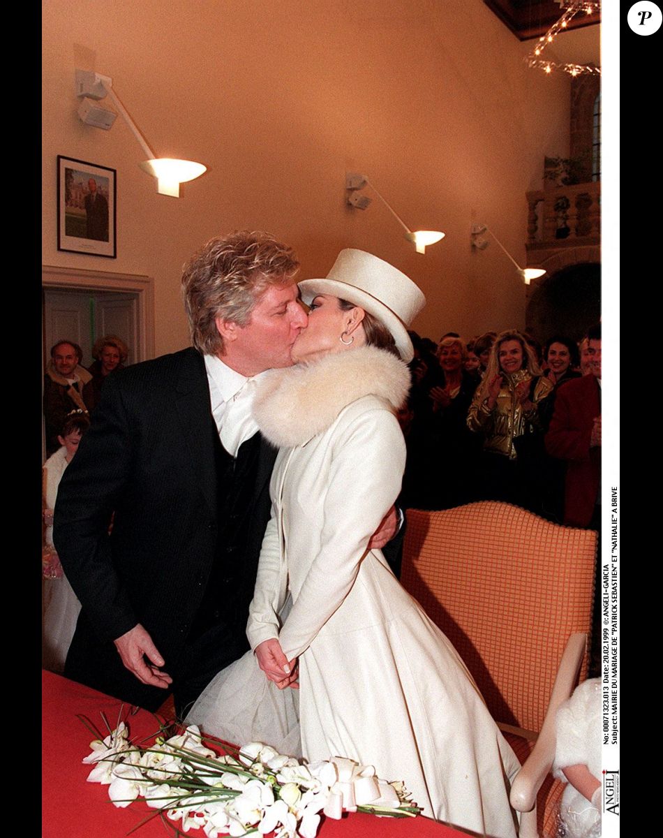 Patrick Sébastien et sa femme Nathalie Boutot lors de leur mariage à Brive en 1998
