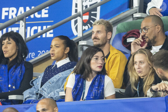 M. Pokora (Matt Pokora), sa femme Christina Milian assistent au match de la 5ème et avant-dernière journée de Ligue des nations entre la France et l'Autriche (2-0) au Stade de France à Saint-Denis le 22 septembre 2022. 
