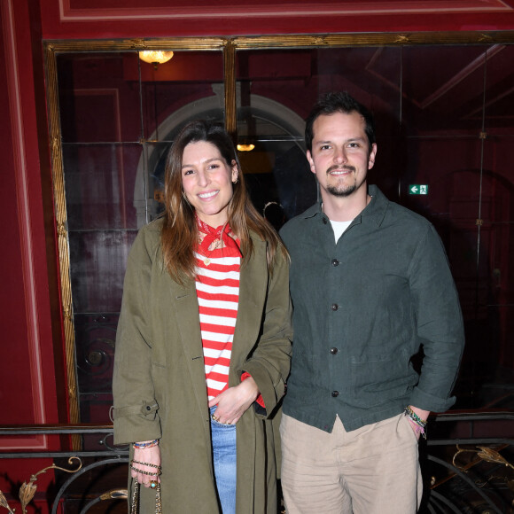 Exclusif - Laury Thilleman (Miss France 2011) et son ex-mari Juan Arbelaez - Générale du chanteur Amir Haddad, seul-en-scène dans la pièce "Sélectionné" mise en scène par S. Suissa au théâtre Edouard VII à Paris le 28 mars 2022. © Rachid Bellak/Bestimage