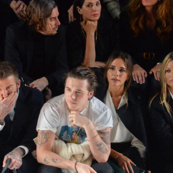 Tyga, David Beckham, Brooklyn, Victoria, Kate Moss, Lila Grace Moss-Hack, Nikolai von Bismarck au défilé de mode Homme automne-hiver 2020/2021 " Dior Homme " lors de la fashion week à Paris. Le 17 janvier 2020 © Veeren - Christophe Clovis / Bestimage 