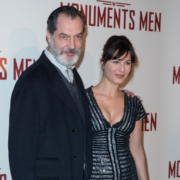 Samuel Labarthe et sa femme Helene Medigue (robe Christophe Guillarmé) - Première du film "Monuments Men" à l'UGC Normandie à Paris le 12 février 2014. 