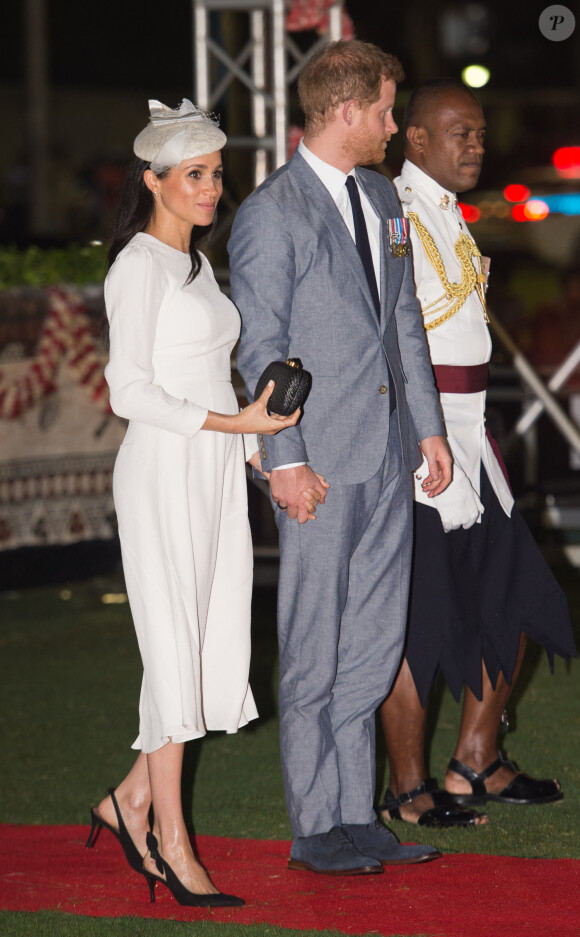 Le prince Harry, duc de Sussex et sa femme Meghan Markle, duchesse de Sussex (enceinte) lors d'une cérémonie aux îles Fidji au Albert Park dans le cadre de leur voyage officiel, le 23 octobre 2018. 