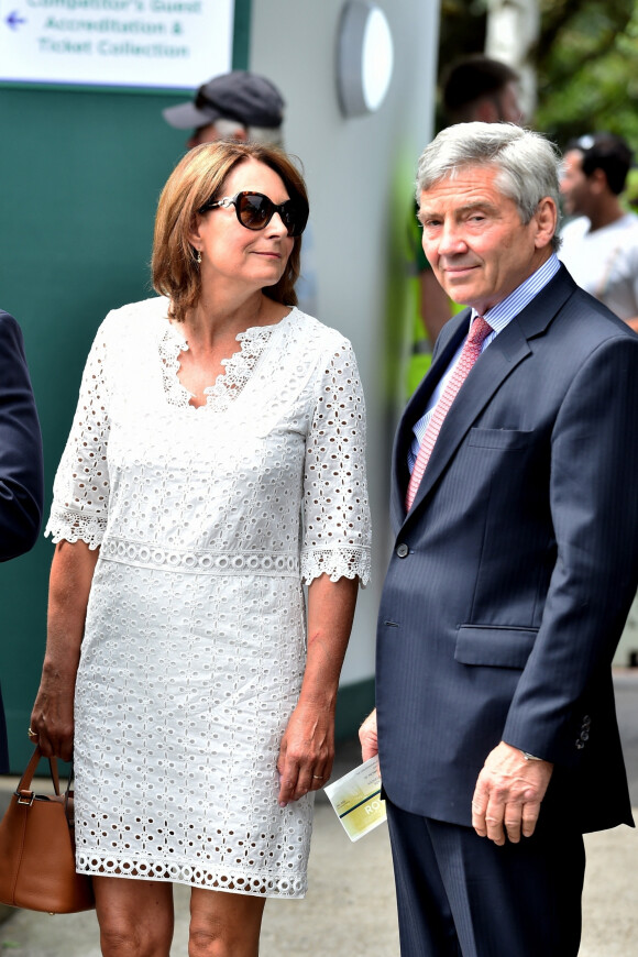 Carole et Michael Middleton à leur arrivée au tournoi de tennis de Wimbledon à Londres. Le 4 juillet 2018 