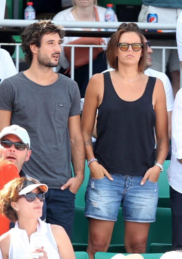 Laure Manaudou et Jérémy Frérot - People dans les tribunes lors de la finale des Internationaux de tennis de Roland-Garros à Paris, le 7 juin 2015.