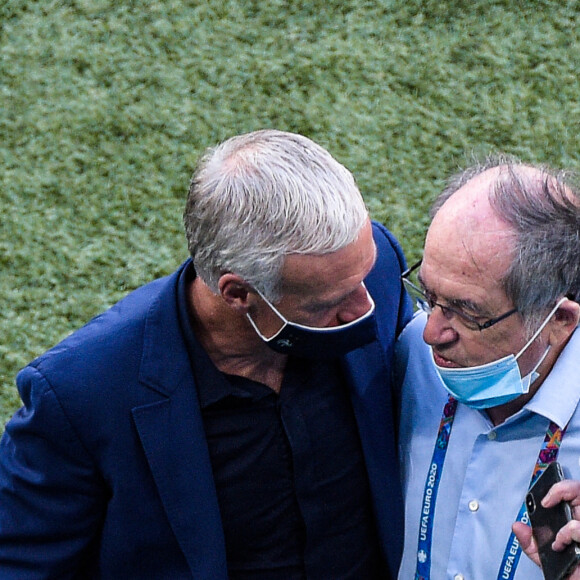 Didier Deschamps ( selectionneur - entraineur - France ) - Noel Le Graet ( president FFF ) - - Match de football de l'Euro 2020 à Budapest : La France ex aequo avec le Portugal 2-2 au Stade Ferenc-Puskas le 23 juin 2021. © Federico Pestellini / Panoramic / Bestimage