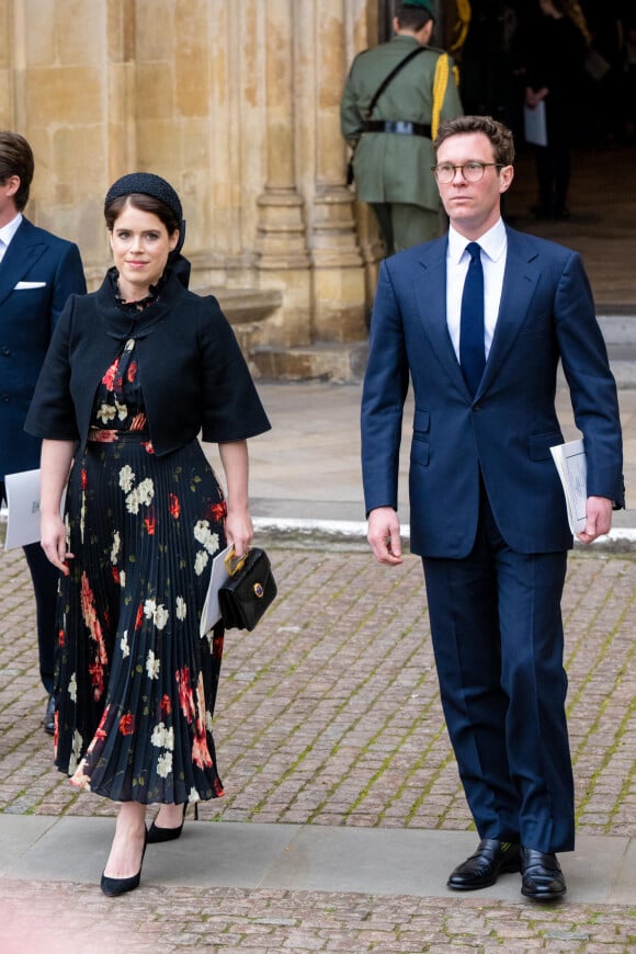 La princesse Eugenie d'York et son mari Jack Brooksbank lors du service d'action de grâce en hommage au prince Philip, duc d'Edimbourg, à l'abbaye de Westminster à Londres, Royaume Uni, le 29 mars 2022. 