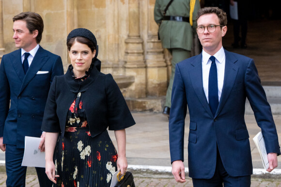 La princesse Eugenie d'York et son mari Jack Brooksbank lors du service d'action de grâce en hommage au prince Philip, duc d'Edimbourg, à l'abbaye de Westminster à Londres, Royaume Uni, le 29 mars 2022. Le prince Philip, duc d'Edimbourg, est décédé le 9 avril 2021. 