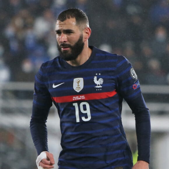 Karim Benzema - L'équipe de France bat la Finlande (2 - 0) lors des éliminatoires pour la Coupe du monde. Helsiniki. Le 16 novembre 2021. © Laurent Lairys / Panoramic / Bestimage