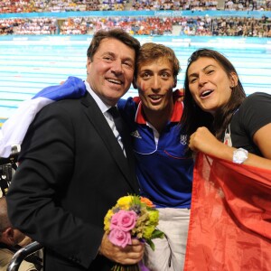 Christian Estrosi, William Forgues et Valérie Nicols à l'Aquatic Center de Londres le 31 juillet 2012