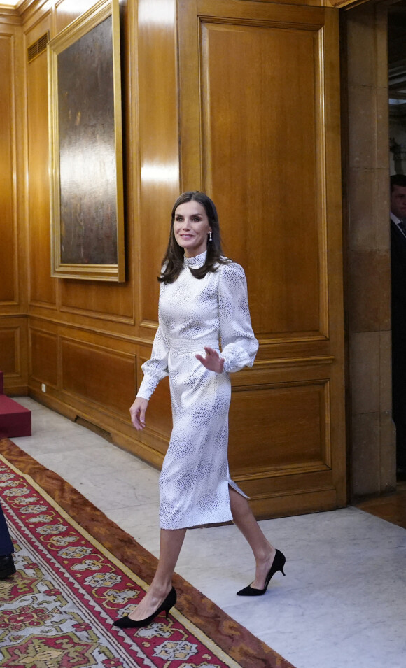 La reine Letizia d'Espagne reçoit les lauréats du 30ème Prix Princesse des Asturies à l'hôtel Reconquista à Oviedo, Espagne, le 28 octobre 2022. 
