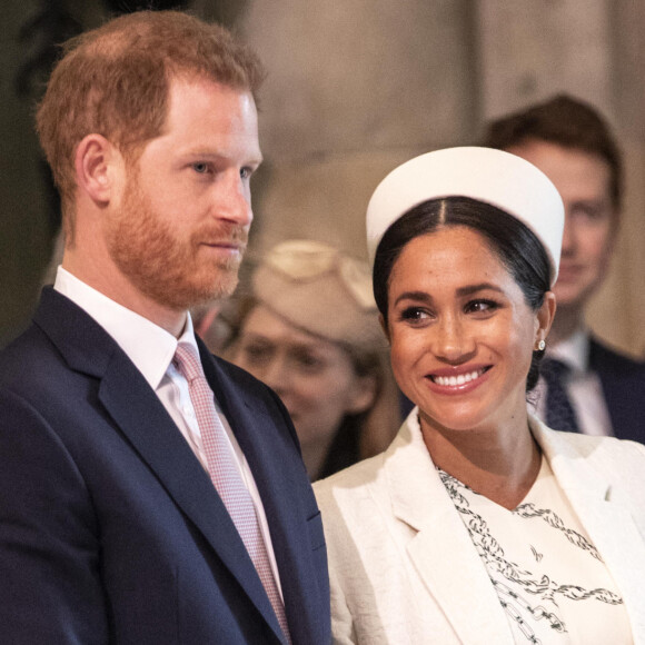 Le prince Harry, duc de Sussex, et Meghan Markle, duchesse de Sussex - La famille royale britannique à la messe en l'honneur de la journée du Commonwealth à l'abbaye de Westminster à Londres, Royaume Uni. 