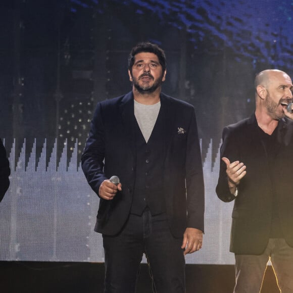 Patrick Fiori, JC Papi, Patrick Bruel - Enregistrement de l'émission "Embarquement immédiat" au théâtre de verdure du Casone à Ajaccio, diffusée le 4 novembre sur France 3. Le 11 octobre 2022. © Olivier Sanchez / Bestimage.