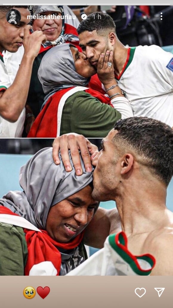 Story de Mélissa Theuriau : elle a capturé un échange avec son fils Léon, passionné de foot, alors que le Maroc a remporté la victoire contre la Belgique durant la Coupe du monde au Qatar