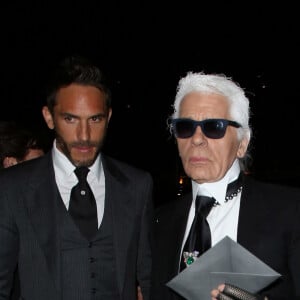 Karl Lagerfeld et Sebastien Jondeau - Arrivees au diner "Vanity Fair Chanel" au restaurant "chez Tetou" a Golfe Juan le 19/05/2013 - 66 eme Festival du Film de Cannes 