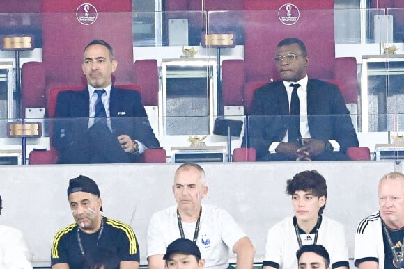 Youri Djorkaeff et Marcel Desailly - Match de football France / Tunisie (0 - 1), groupe D, lors de la Coupe du Monde de la FIFA, Qatar 2022 le 30 novembre 2022. © Philippe Perusseau / Bestimage