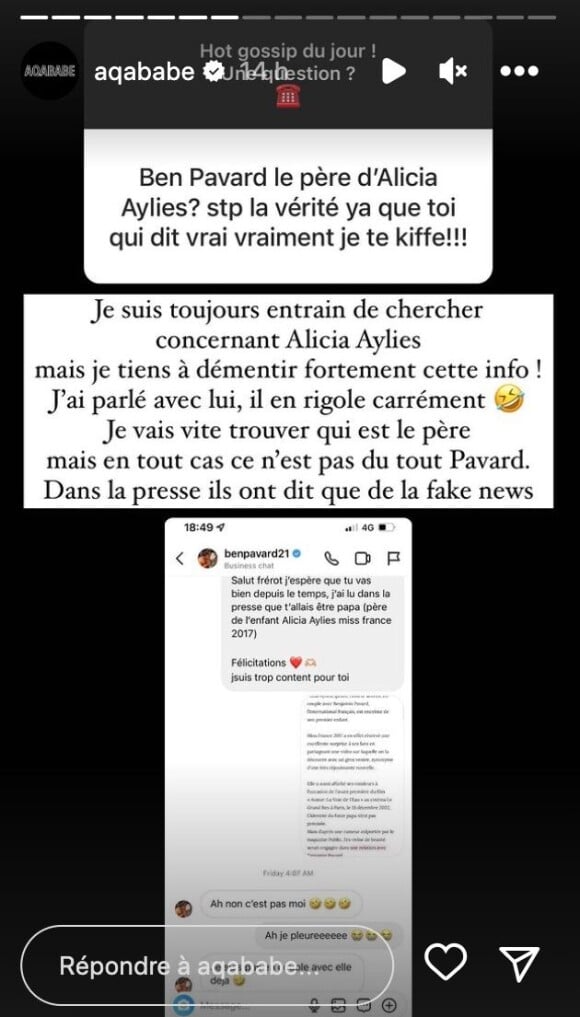 Benjamin Pavard réagit à la rumeur le disant être le papa du futur enfant d'Alicia Aylies - Instagram