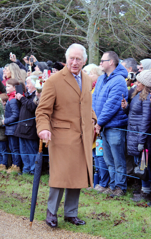 Le roi Charles III - La famille royale d'Angleterre au premier service de Noël à Sandringham depuis le décès de la reine Elizabeth II, le 25 décembre 2022.