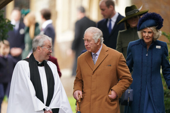 Le roi Charles III et Camilla Parker Bowles - La famille royale d'Angleterre au premier service de Noël à Sandringham depuis le décès de la reine Elizabeth II, le 25 décembre 2022.