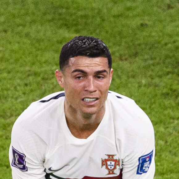 Les larmes de Cristiano Ronaldo après la défaite de l'équipe du Portugal face au Maroc (1-0) en quarts de finale de la Coupe du Monde 2022 au Qatar (FIFA World Cup Qatar 2022), le 10 décembre 2022.  December 10, 2022, doha, qatar: Al Thumama Stadium Cristiano Ronaldo of Portugal during the match between Morocco and Portugal, valid for the quarterfinals of the World Cup, held at Al Thumama Stadium in Doha, Qatar. (Credit Image: © Marcio Machado/Sport Press Photo via ZUMA Press) 