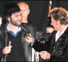 Johnny Hallyday et Matthieu Chedid au Virgin Megastore Champs Elysees pour le lancement de la vente de son nouvel album, "Jamais Seul"