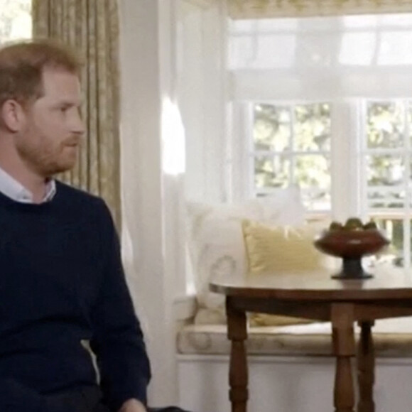 Bande-annonce de l'interview du prince Harry, duc de Sussex, avec Tom Bradby pour la chaîne britannique ITV, avant la sortie de l'autobiographie du prince "Spare" ("Le Suppléant"). Le 4 janvier 2023. 