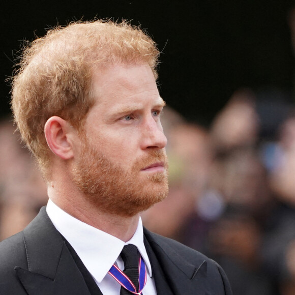 Le prince Harry, duc de Sussex - Procession cérémonielle du cercueil de la reine Elisabeth II du palais de Buckingham à Westminster Hall à Londres, Royaume Uni, le 14 septembre 2022. 