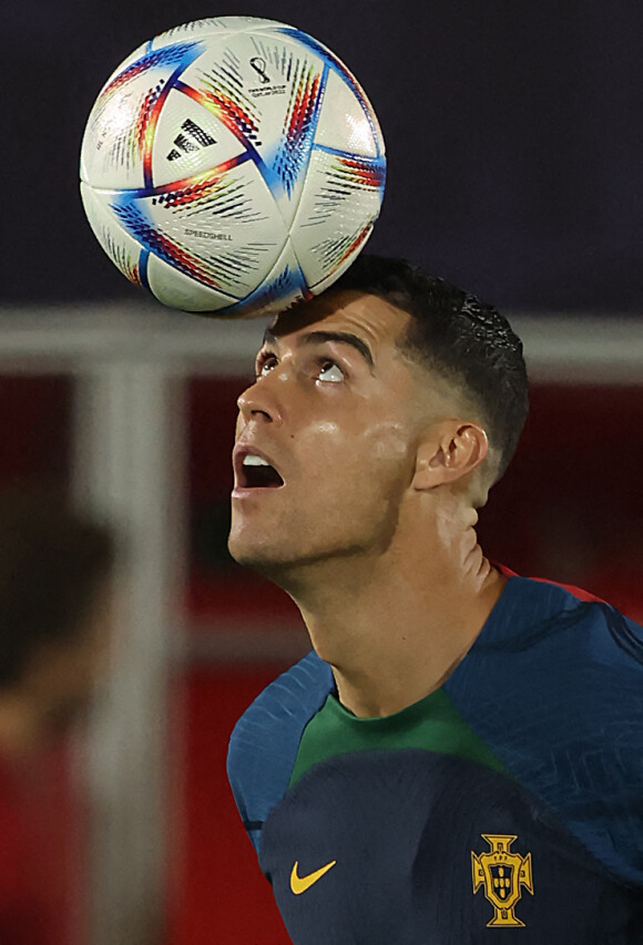 Cristiano Ronaldo s'entraine avec l'équipe de Portugal lors de la Coupe du Monde 2022 au Qatar (FIFA World Cup Qatar 2022), le 24 novembre 2022.