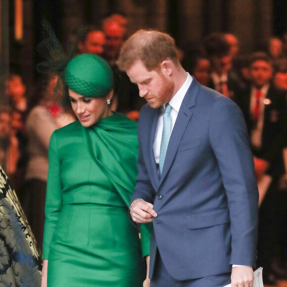 Le prince Harry, duc de Sussex, et Meghan Markle, duchesse de Sussex - La famille royale d'Angleterre à la sortie de la cérémonie du Commonwealth en l'abbaye de Westminster à Londres, le 9 mars 2020. 