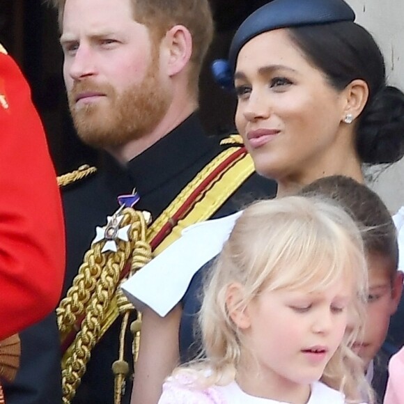 Le prince Harry, duc de Sussex, et Meghan Markle, duchesse de Sussex - La famille royale au balcon du palais de Buckingham lors de la parade Trooping the Colour 2019, célébrant le 93ème anniversaire de la reine Elisabeth II, Londres, le 8 juin 2019. 