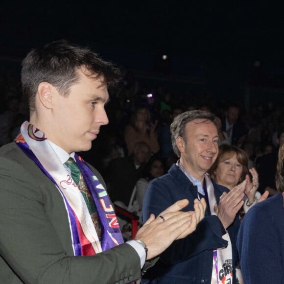 Hommage à la princesse Stéphanie de Monaco entourée de son fils Louis Ducruet, Charlotte Casiraghi et son fils Raphael Elmaleh et Stéphane Bern - 2ème jour du 45ème Festival International du Cirque de Monte Carlo sous le chapiteau Fontvieille à Monaco le 21 janvier 2023. © Olivier Huitel/Pool/Bestimage 