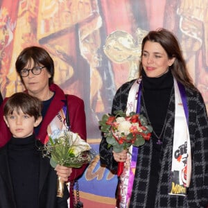 La princesse Stéphanie de Monaco et son fils Louis Ducruet, Charlotte Casiraghi et son fils Raphael Elmaleh et Stéphane Bern - Arrivées au 2ème jour du 45ème Festival International du Cirque de Monte Carlo sous le chapiteau Fontvieille à Monaco le 21 janvier 2023. © Olivier Huitel/Pool/Bestimage 