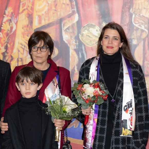 La princesse Stéphanie de Monaco et son fils Louis Ducruet, Charlotte Casiraghi et son fils Raphael Elmaleh et Stéphane Bern - Arrivées au 2ème jour du 45ème Festival International du Cirque de Monte Carlo sous le chapiteau Fontvieille à Monaco le 21 janvier 2023. © Olivier Huitel/Pool/Bestimage 