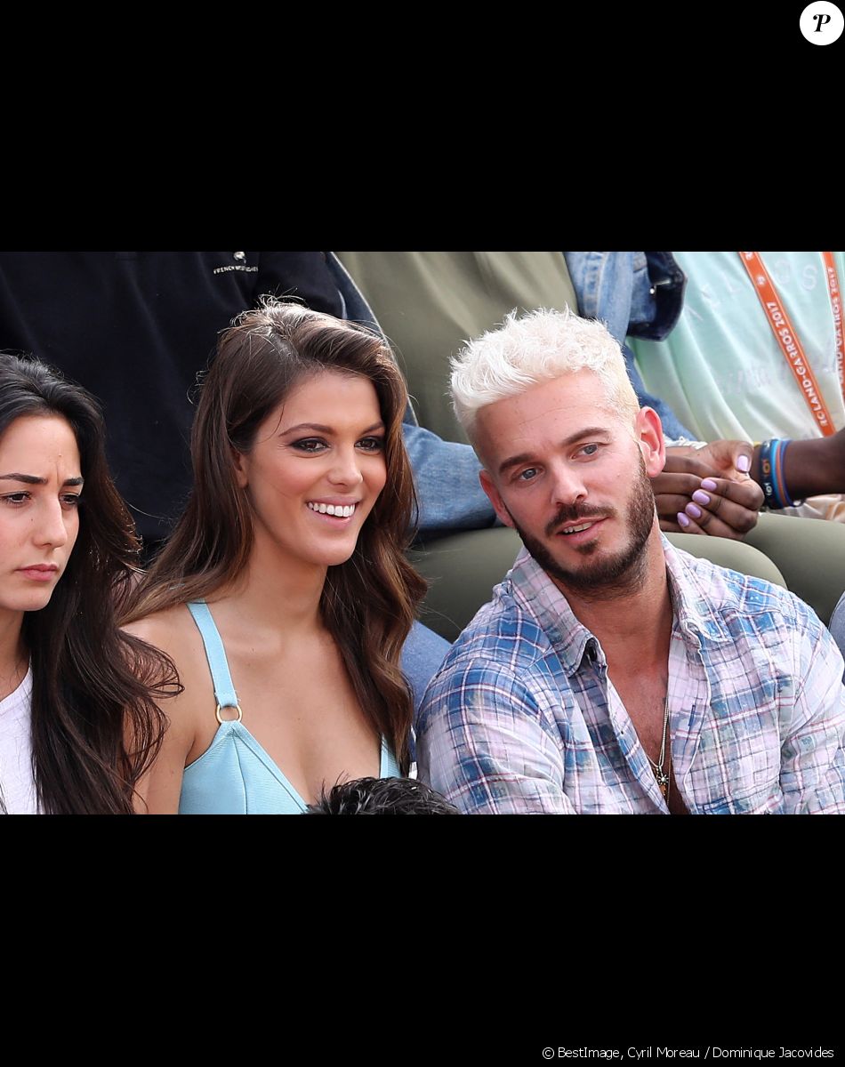 Iris Mittenaere, Miss France 2016, Miss Univers 2016 et Matt Pokora dans les tribunes des internationaux de France de Roland Garros à Paris le 30 mai 2017. © Cyril Moreau / Dominique Jacovides / Bestimage