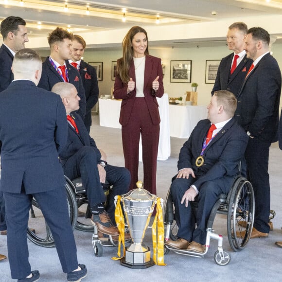 Catherine (Kate) Middleton, princesse de Galles, lors d'une réception pour l'équipe de la Ligue anglaise de rugby en fauteuil roulant au Hampton court Palace à Londres, Royaume Uni, le 19 janvier 2023. 