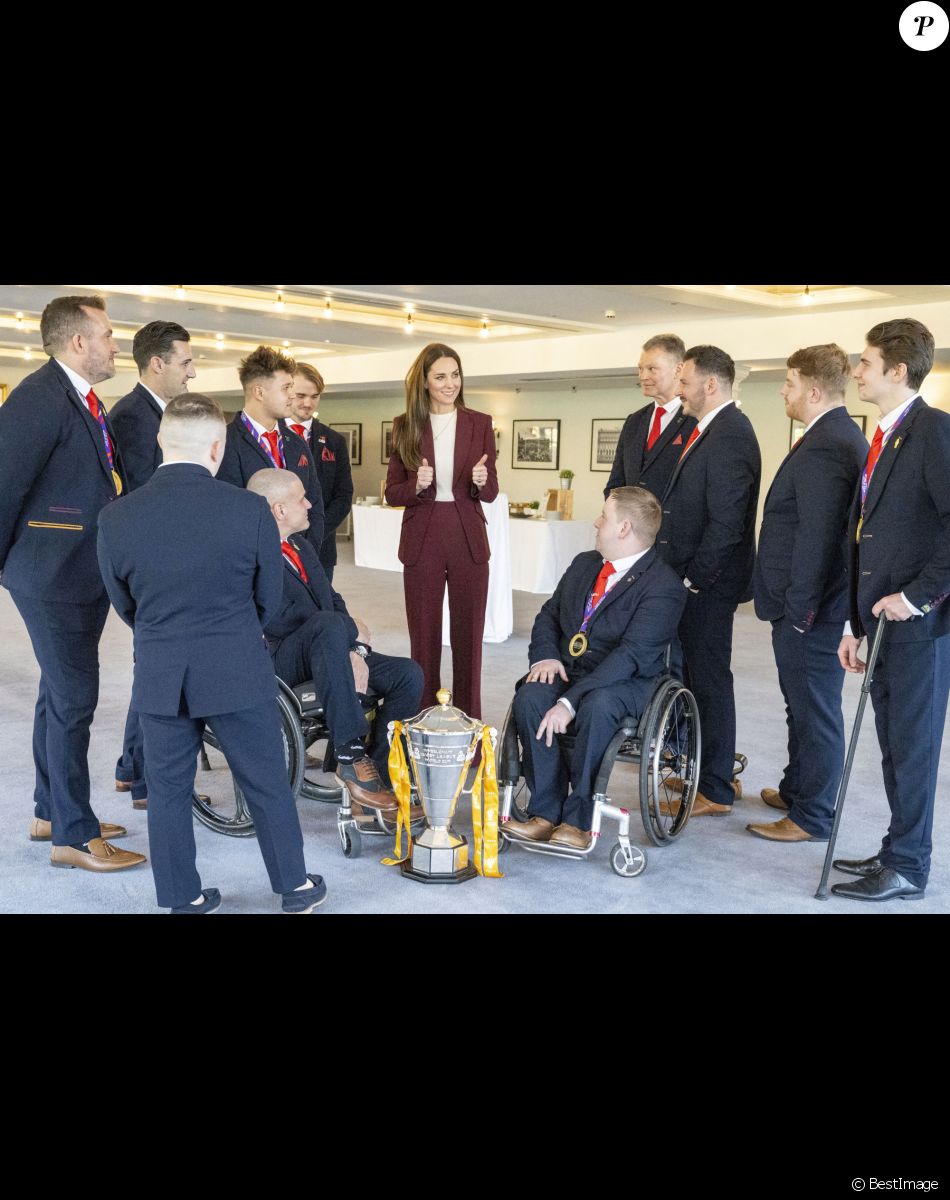 Catherine (Kate) Middleton, princesse de Galles, lors d'une réception pour l'équipe de la Ligue anglaise de rugby en fauteuil roulant au Hampton court Palace à Londres, Royaume Uni, le 19 janvier 2023.