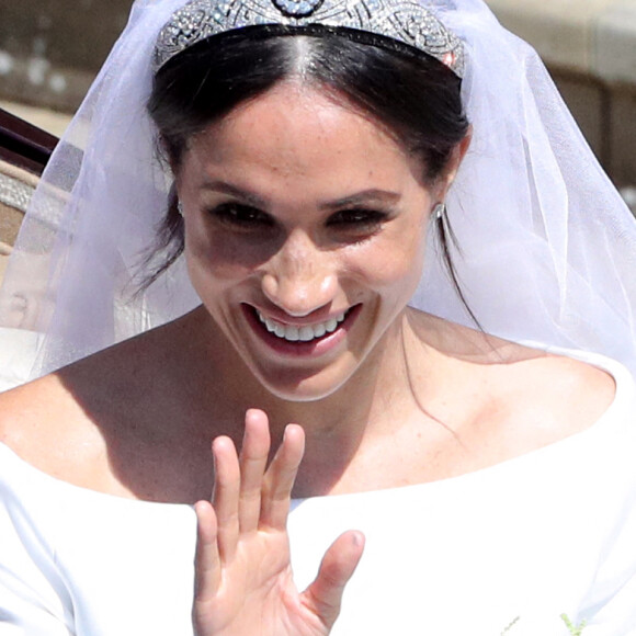 Meghan Markle, duchesse de Sussex, à la sortie de chapelle St. George au château de Windsor - Sortie après la cérémonie de mariage du prince Harry et de Meghan Markle en la chapelle Saint-George au château de Windsor, Royaume Uni, le 19 mai 2018. 