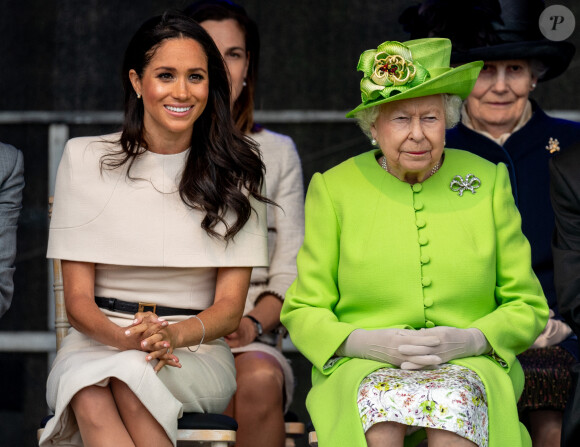 Meghan Markle, duchesse de Sussex, effectue son premier déplacement officiel avec la reine Elisabeth II d'Angleterre, lors de la visite du Catalyst Museum à Widnes. Le 14 juin 2018 