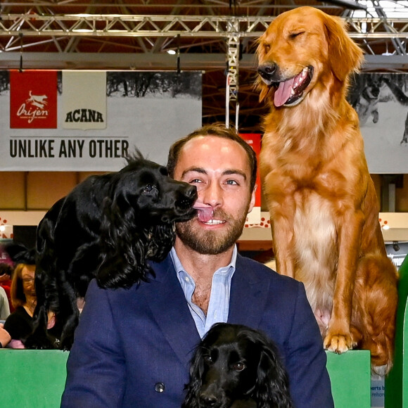 James Middleton avec ses chiens à l'exposition canine "Crufts" au palais des congrès et centre d'expositions de Birmingham, Royaume Uni, le 8 mars 2020. 