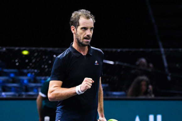 Attitude - Joie de Richard Gasquet ( FRA ) Les champions s'affrontent lors du tournoi de tennis Rolex Paris Masters (29 octobre - 6 novembre 2022), le 31 octobre 2022. © Federico Pestellini / Panoramic / Bestimage