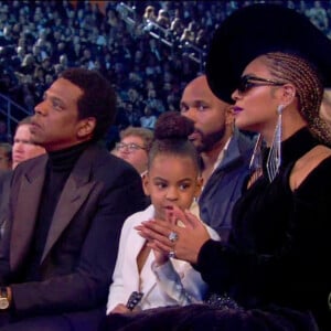 Beyoncé et Jay-Z et leur fille Blue Ivy lors de la 60ème soirée annuelle des Grammy Awards au Madison Square Garden à New York City, New York, etats-Unis, le 28 janvier 2018.