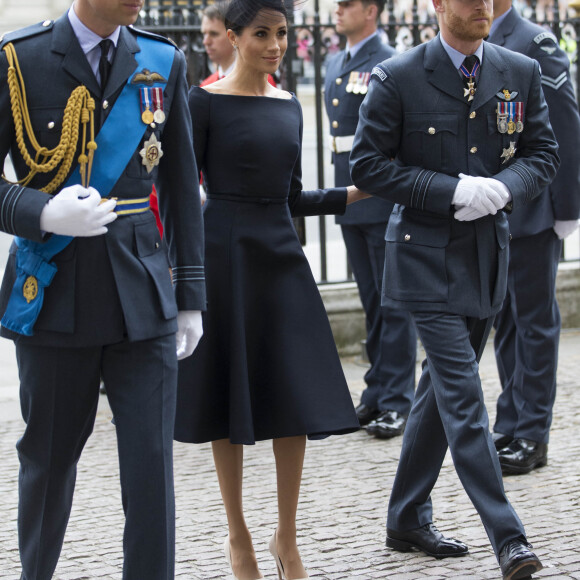 Le prince William, duc de Cambridge, Meghan Markle, duchesse de Sussex et le prince Harry, duc de Sussex - La famille royale d'Angleterre à l'abbaye de Westminster pour le centenaire de la RAF à Londres. Le 10 juillet 2018 