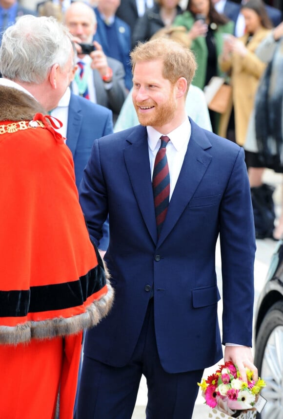 Le prince Harry lors du déjeuner "Lord Mayor's Big Curry Lunch" au Guildhall à Londres le 4 avril 2019. 