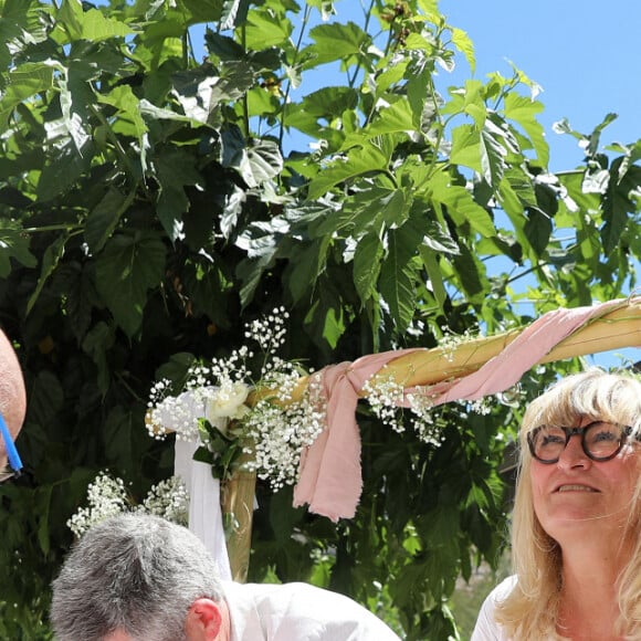 Exclusif - Mariage civil de Christine Bravo et Stéphane Bachot devant la mairie de Occhiatana en Corse le 11 Juin 2022 © Dominique Jacovides / Bestimage