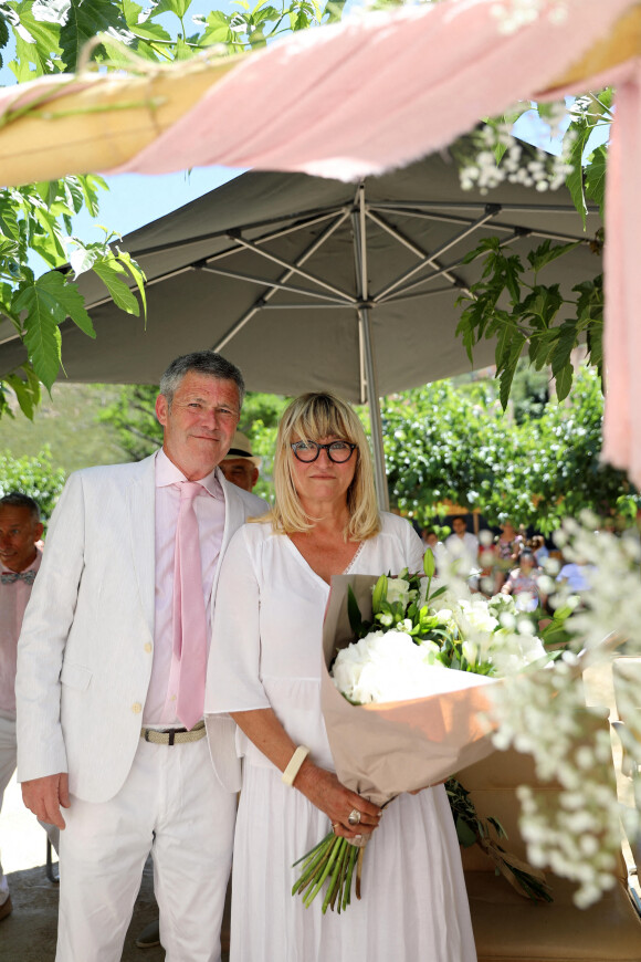 Exclusif -  Mariage civil de Christine Bravo et Stéphane Bachot devant la mairie de Occhiatana en Corse le 11 Juin 2022 © Dominique Jacovides / Bestimage