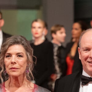 La princesse Caroline de Hanovre, le prince Albert II de Monaco - Arrivée de la famille princière au Bal de la Rose 2023 sur le thème "Bollywood" à la salle des étoiles à Monaco le 25 mars 2023. © Olivier Huitel / Pool / Bestimage 