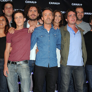 Yann Barthes et l'equipe du 'Petit Journal' lors de la soiree de rentree Canal plus organisee a Paris, le 28 aout 2013 .