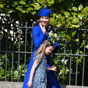 Kate Middleton, la princesse Charlotte de Galles - La famille royale arrive à la chapelle Saint-Georges pour la messe de Pâques au château de Windsor, le 9 avril 2023.