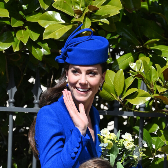 Kate Middleton, la princesse Charlotte de Galles - La famille royale arrive à la chapelle Saint-Georges pour la messe de Pâques au château de Windsor, le 9 avril 2023.