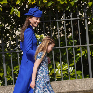 Kate Middleton, la princesse Charlotte - La famille royale arrive à la chapelle Saint-Georges pour la messe de Pâques au château de Windsor, le 9 avril 2023.